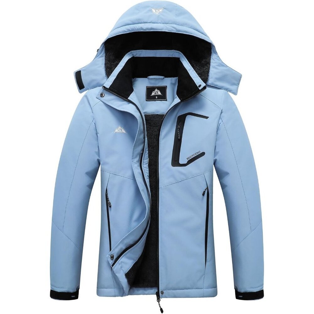 Women's Denim Blue Snowboarding Ski Jacket Coat Waterproof Winter Hooded Warm